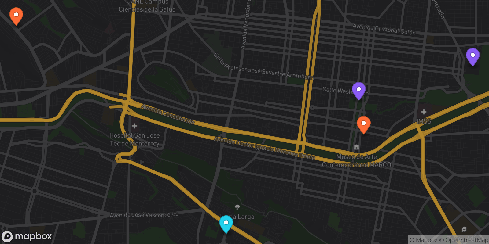 Map showing 5 locations