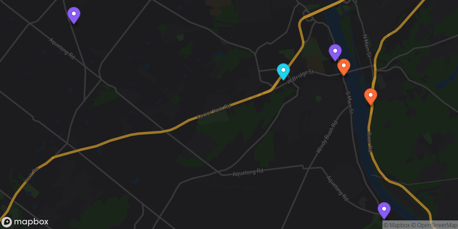 Map showing 6 locations