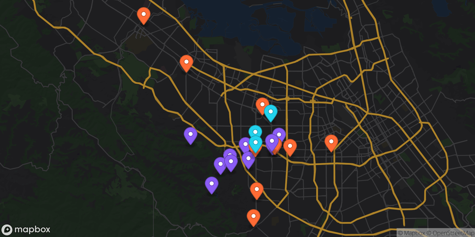 Map showing 23 locations