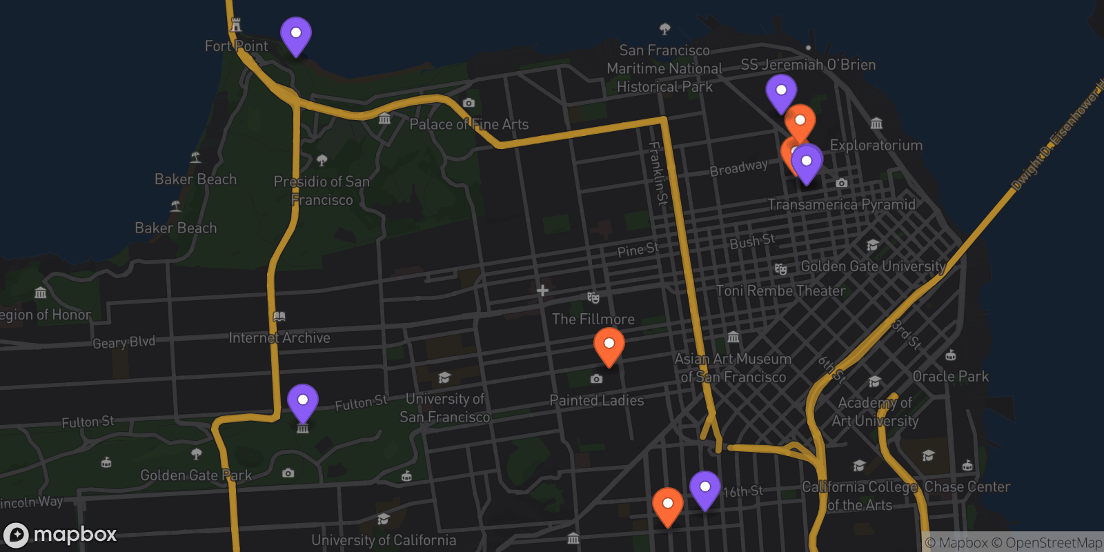 Map showing 10 locations