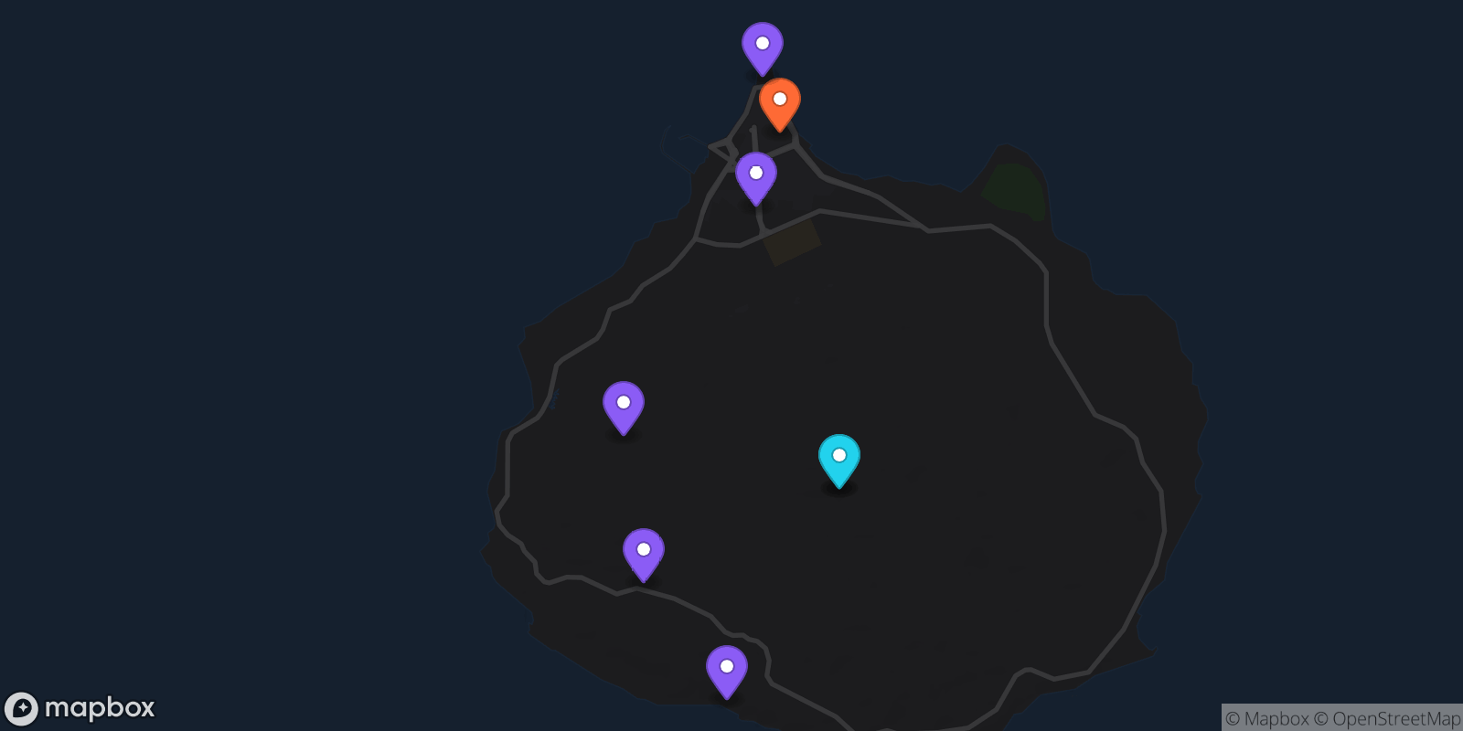 Map showing 8 locations