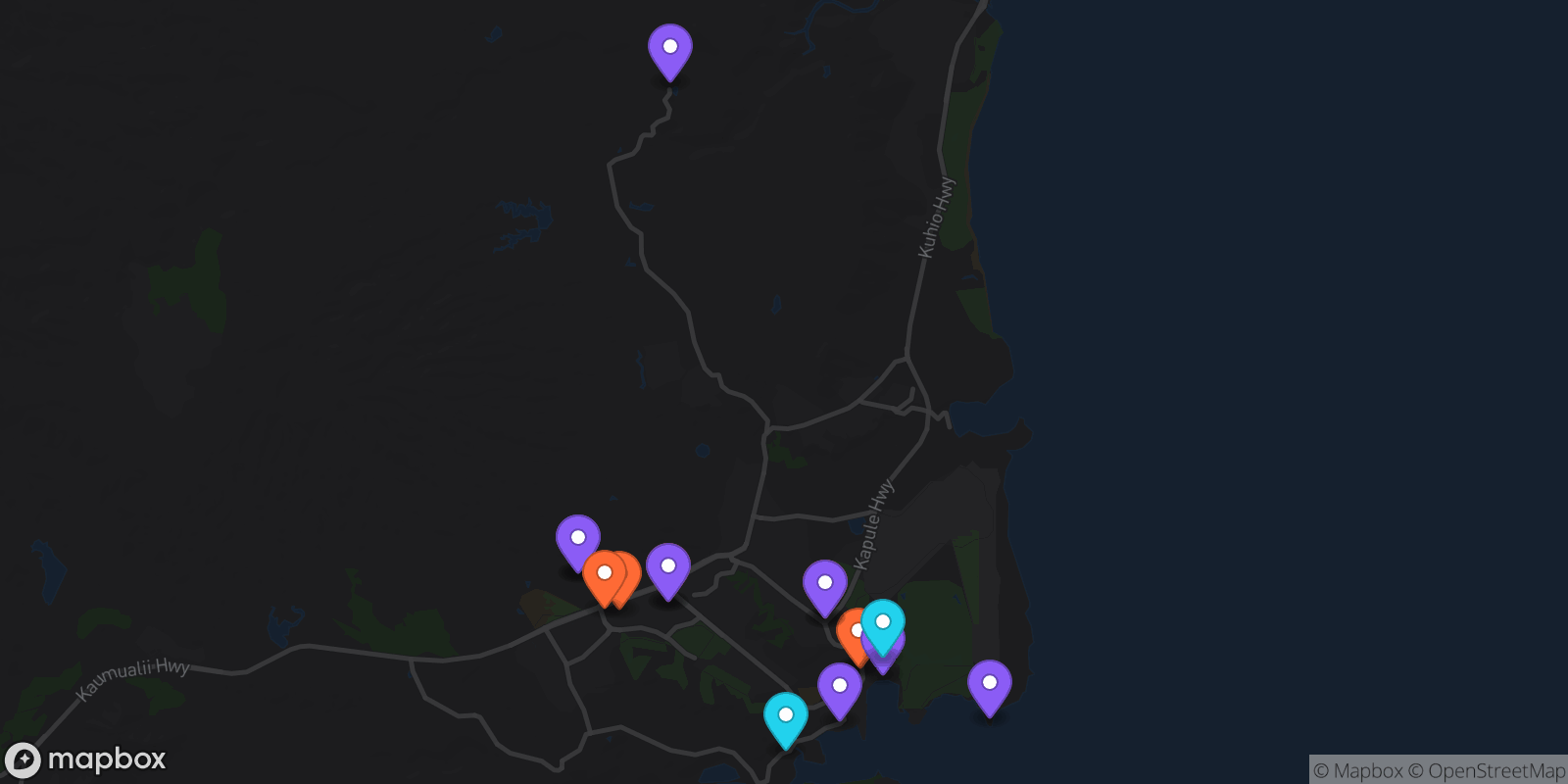 Map showing 16 locations
