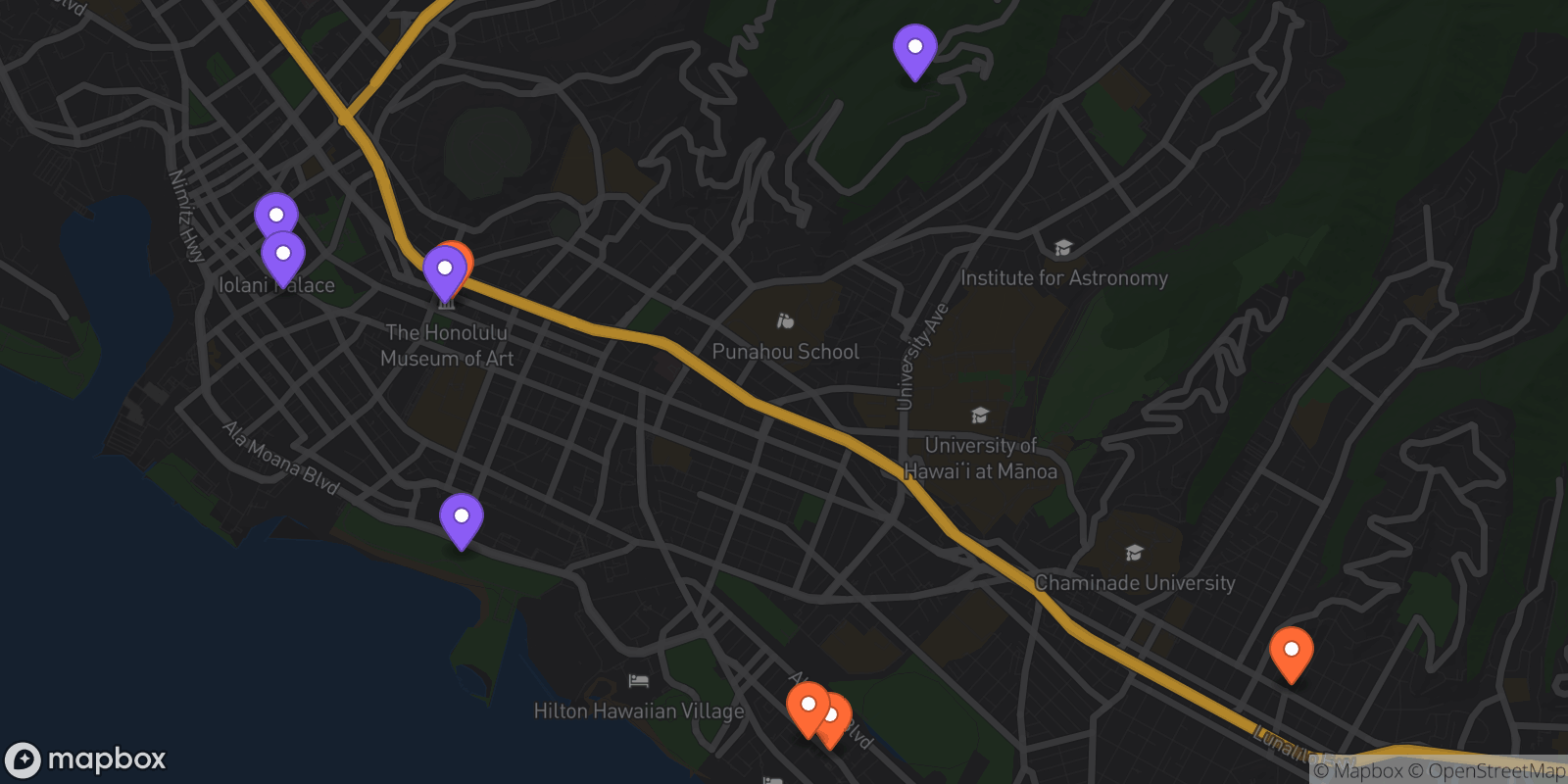 Map showing 9 locations