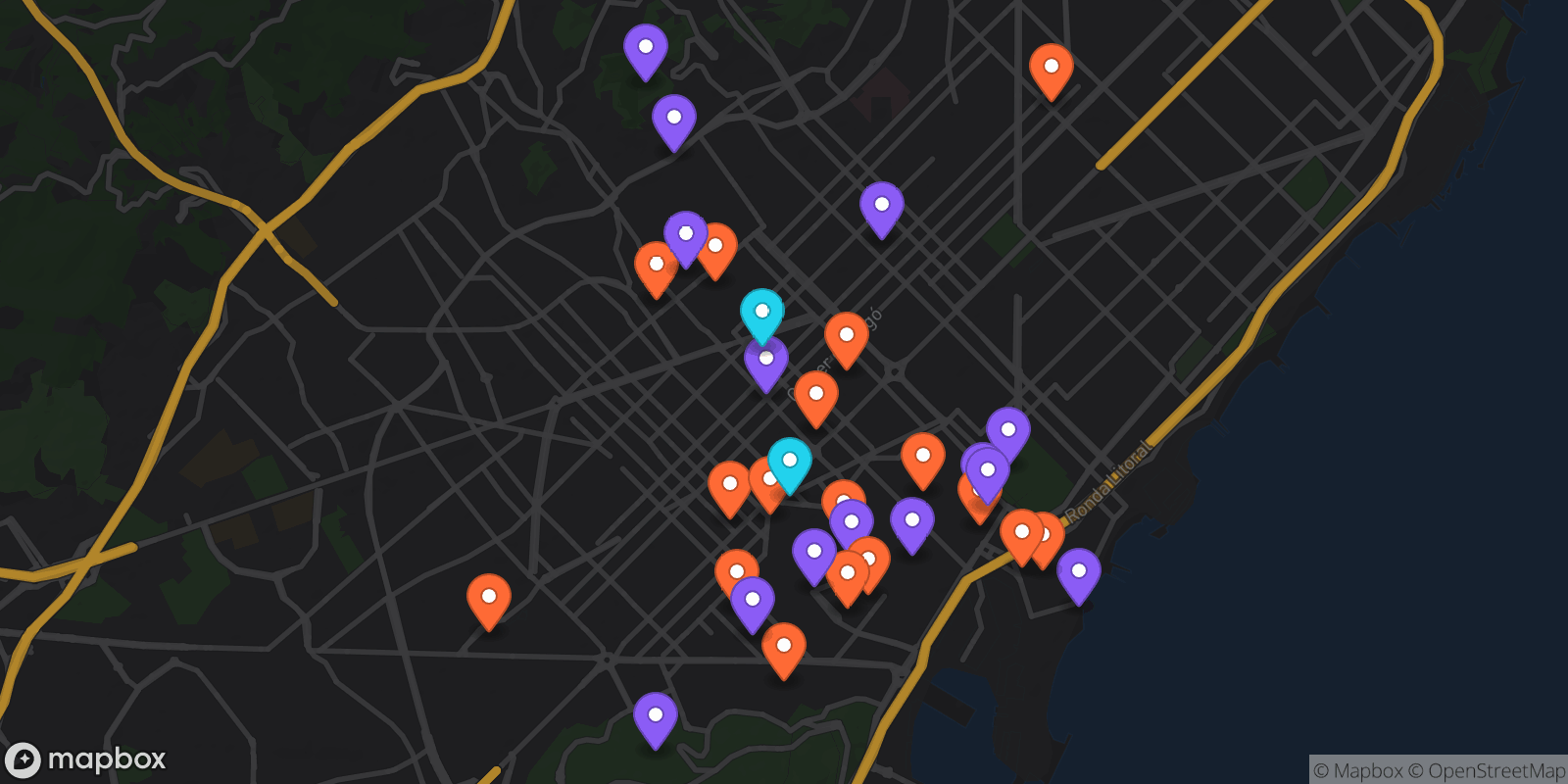 Map showing 33 locations