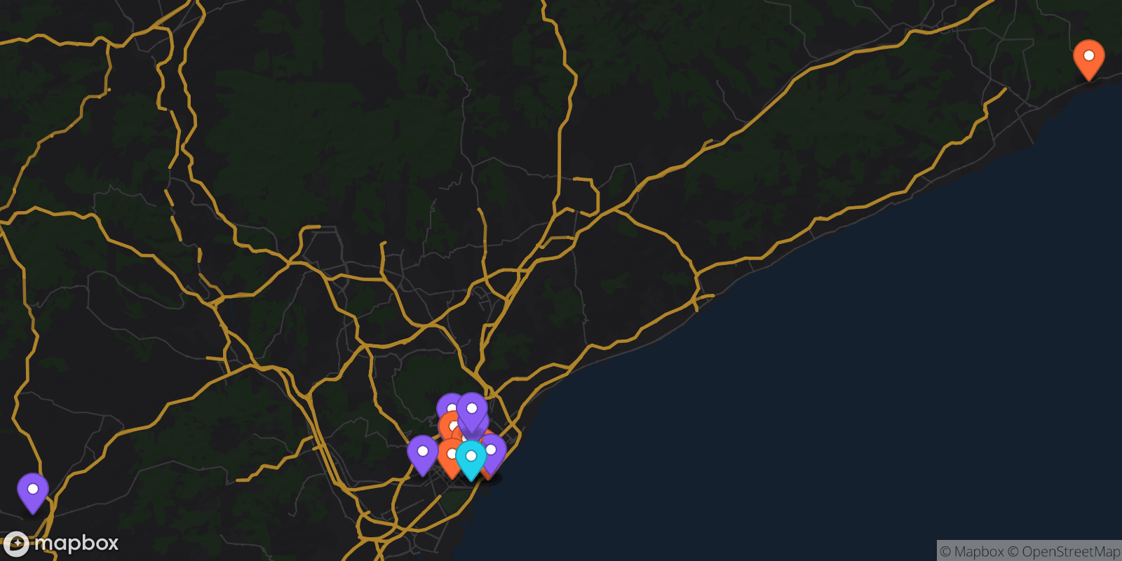 Map showing 22 locations