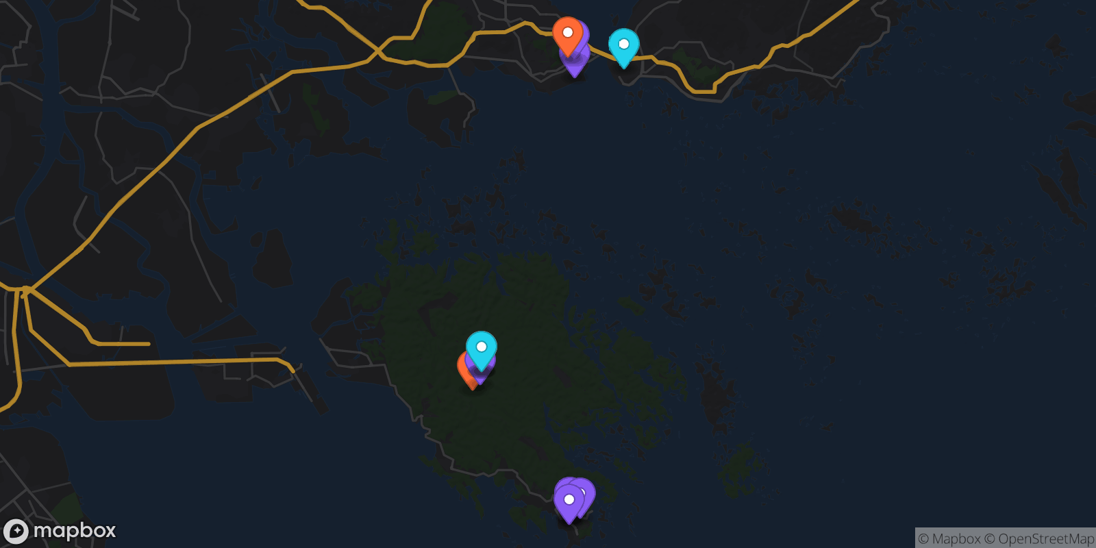 Map showing 15 locations