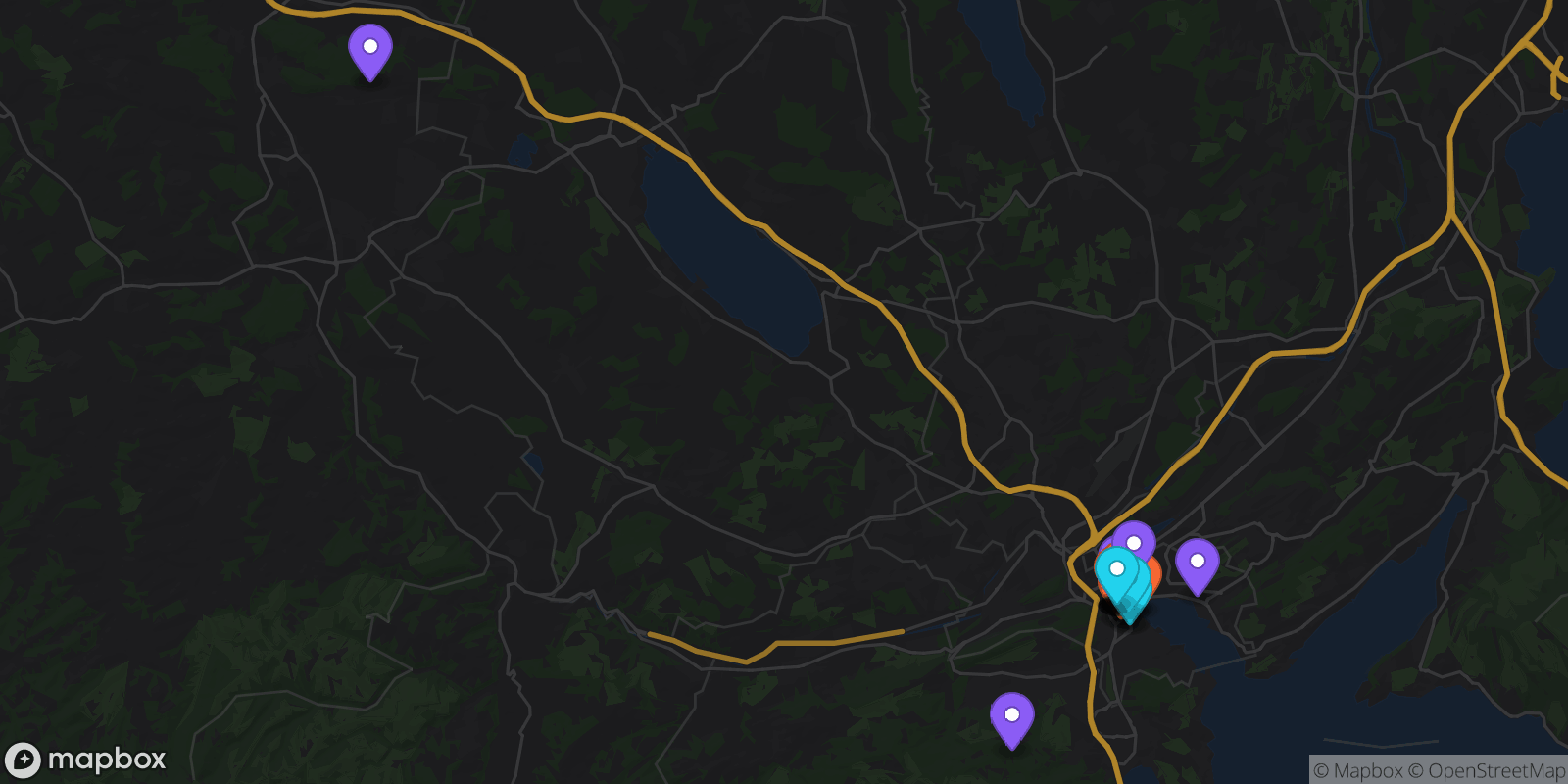 Map showing 28 locations