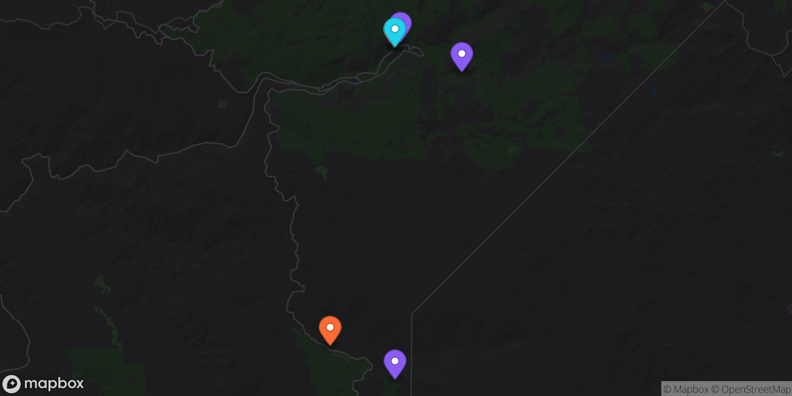 Map showing 6 locations