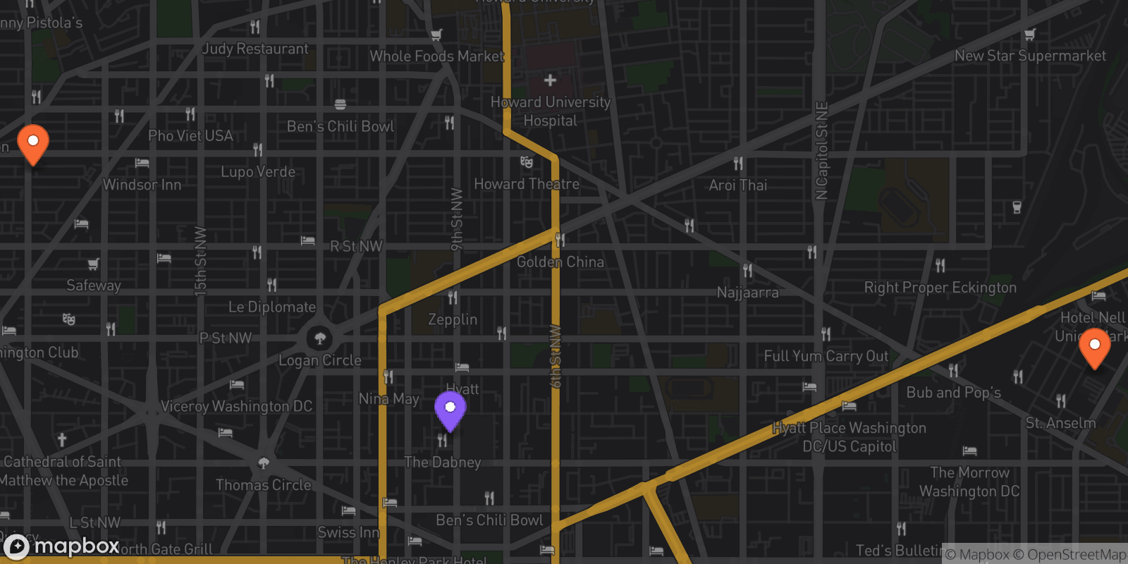 Map showing 3 locations