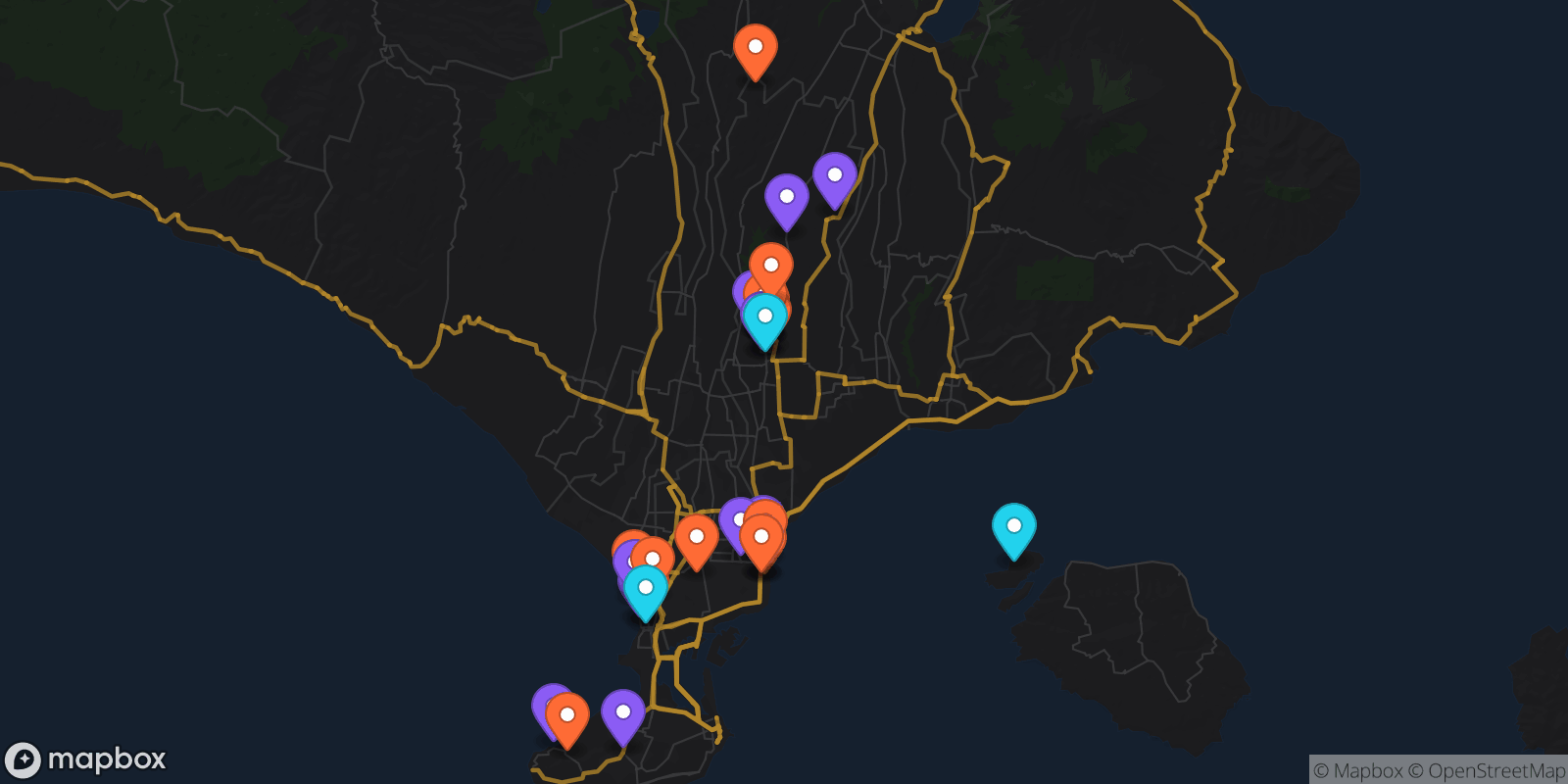 Map showing 32 locations