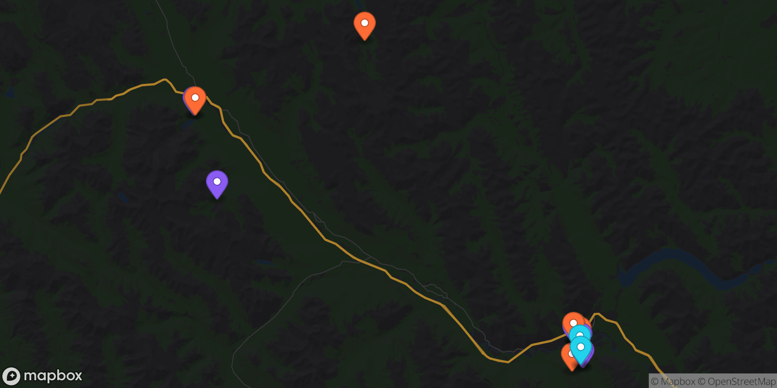 Map showing 15 locations
