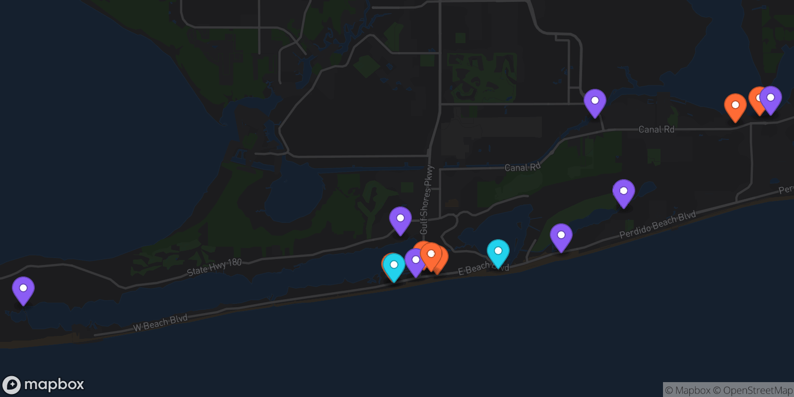 Map showing 15 locations