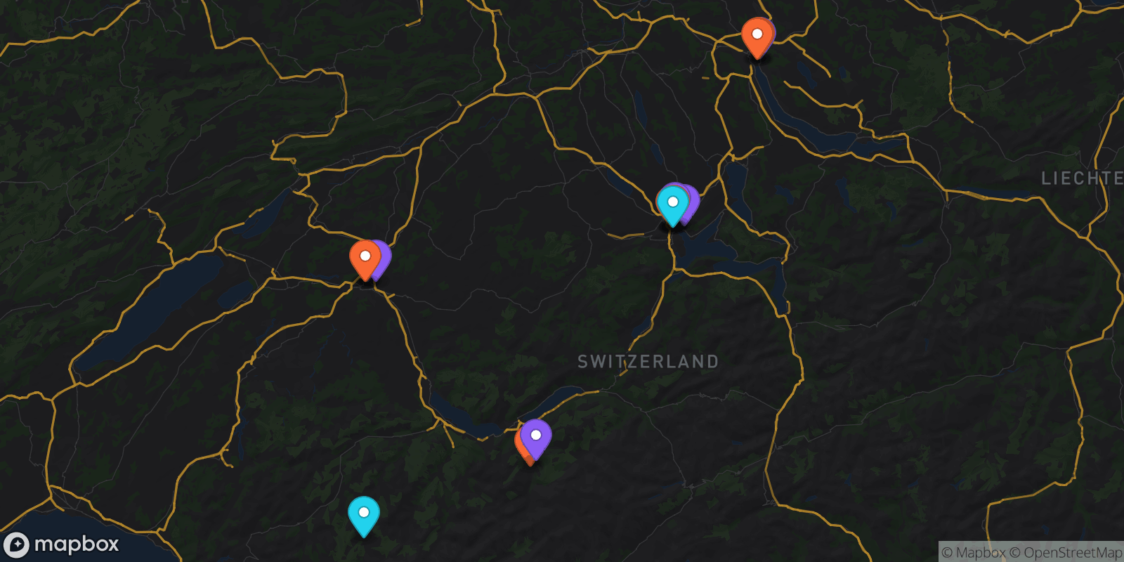 Map showing 17 locations