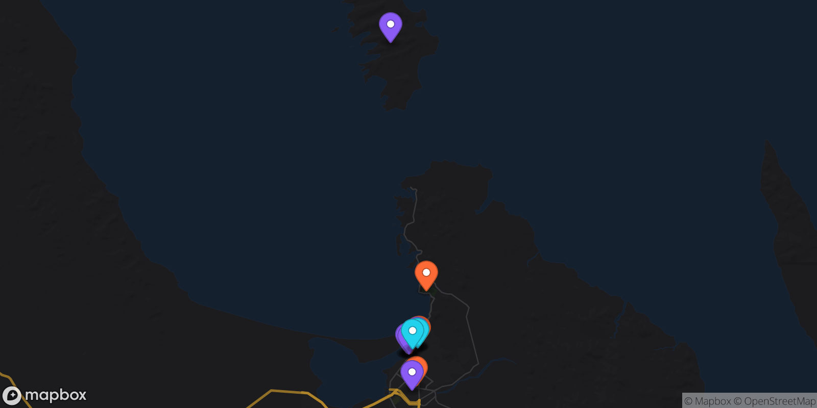 Map showing 17 locations