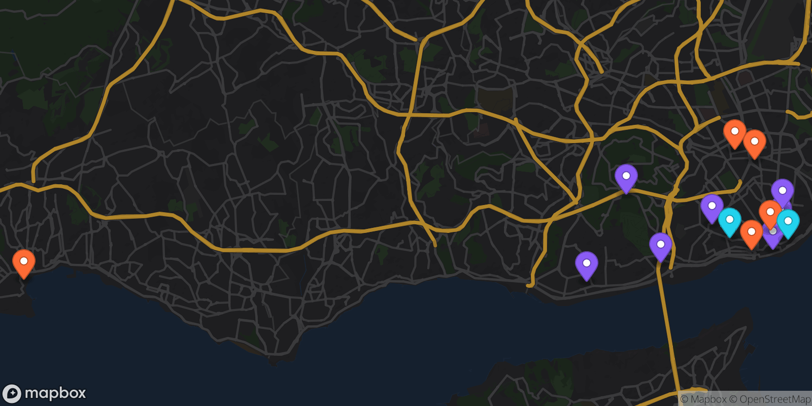 Map showing 14 locations