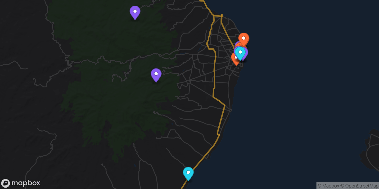 Map showing 15 locations