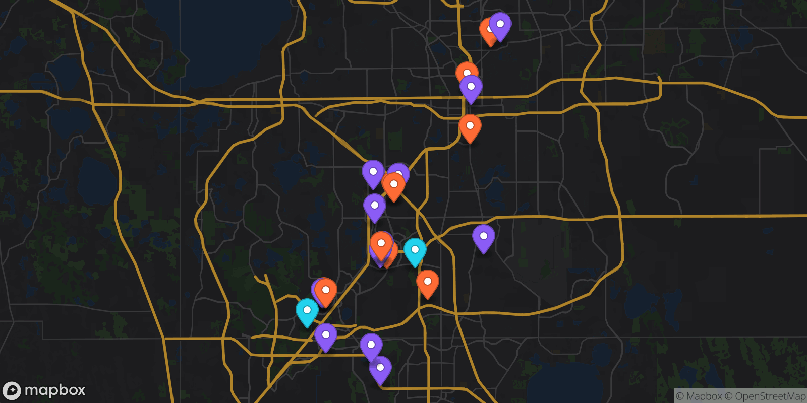 Map showing 24 locations