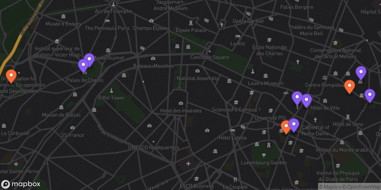 Map showing 10 locations