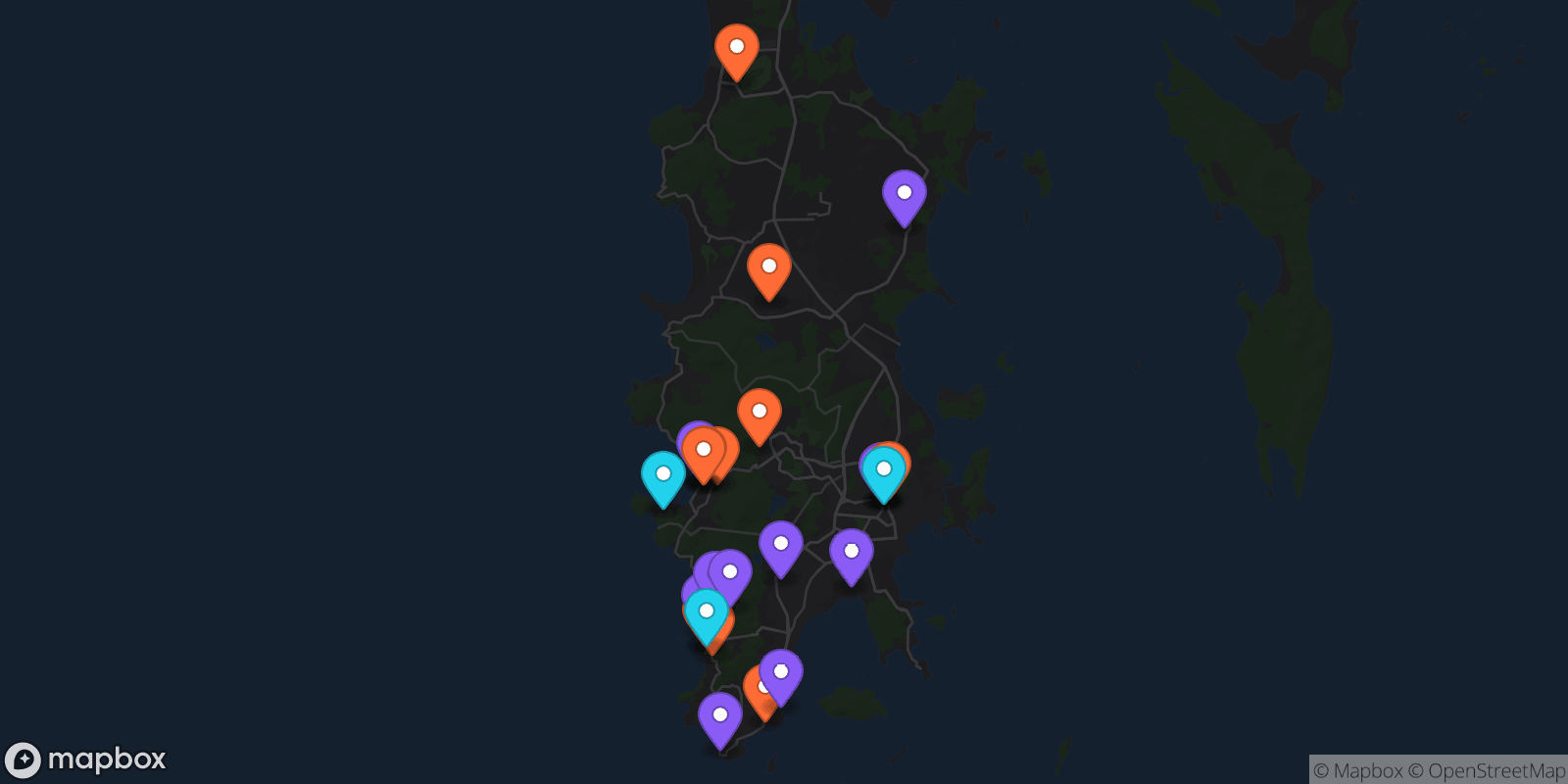 Map showing 26 locations