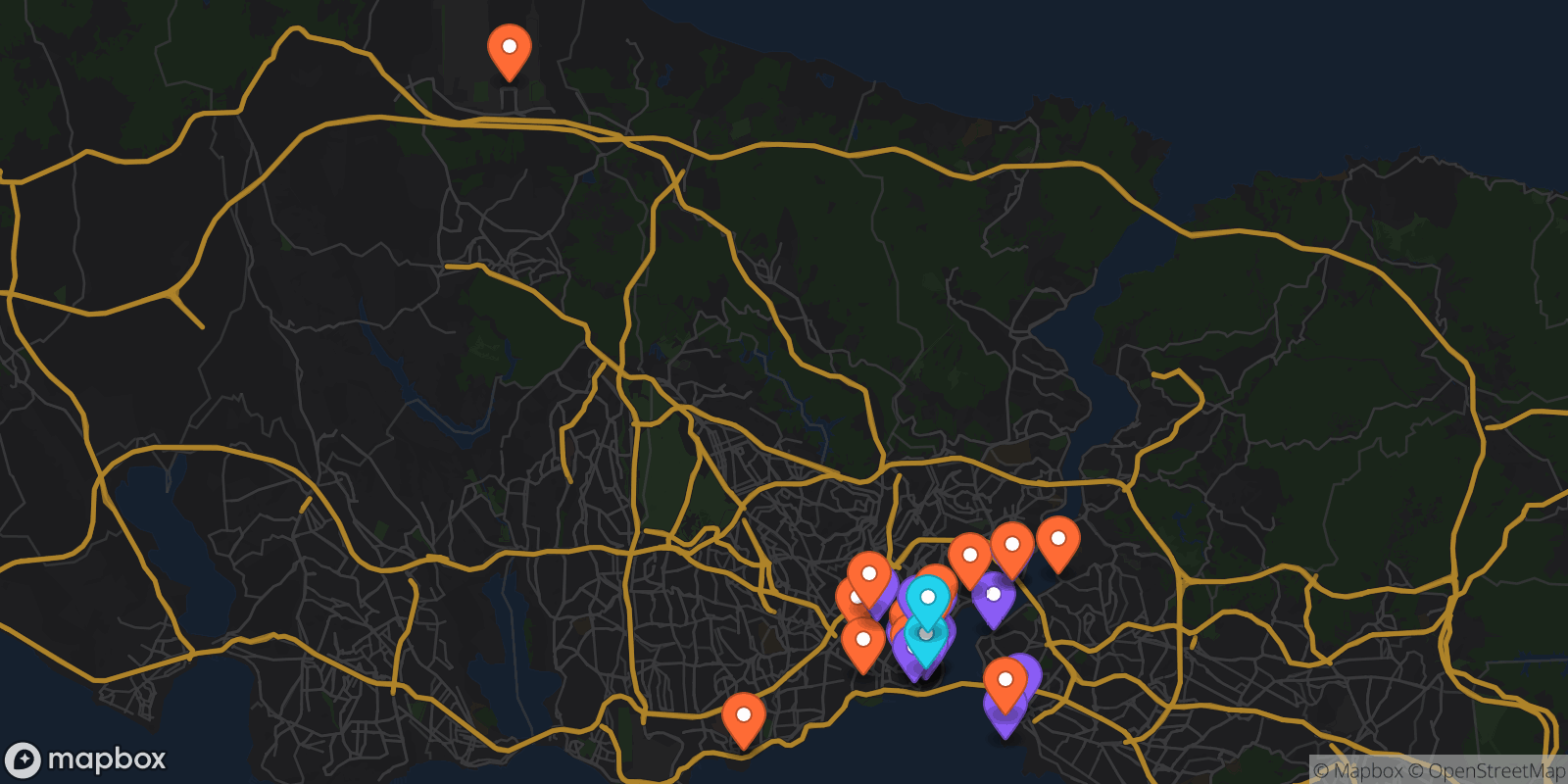 Map showing 35 locations