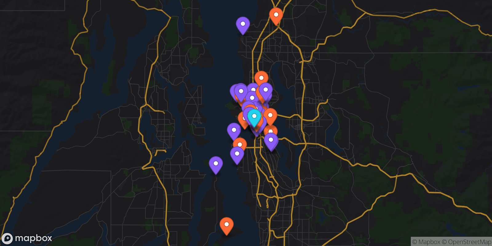 Map showing 71 locations