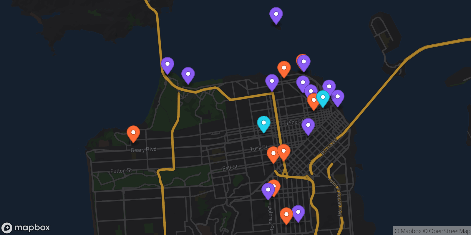 Map showing 23 locations