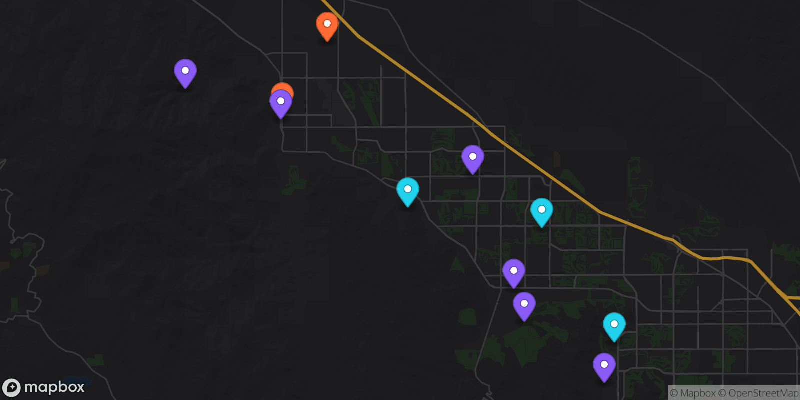 Map showing 11 locations