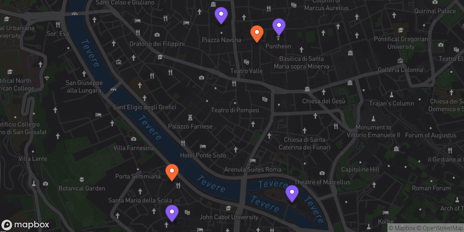 Map showing 6 locations