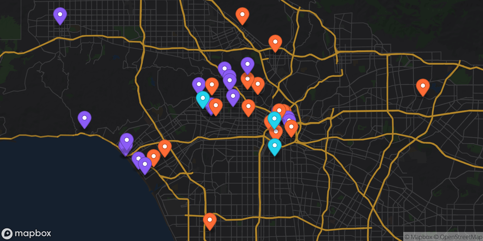 Map showing 42 locations