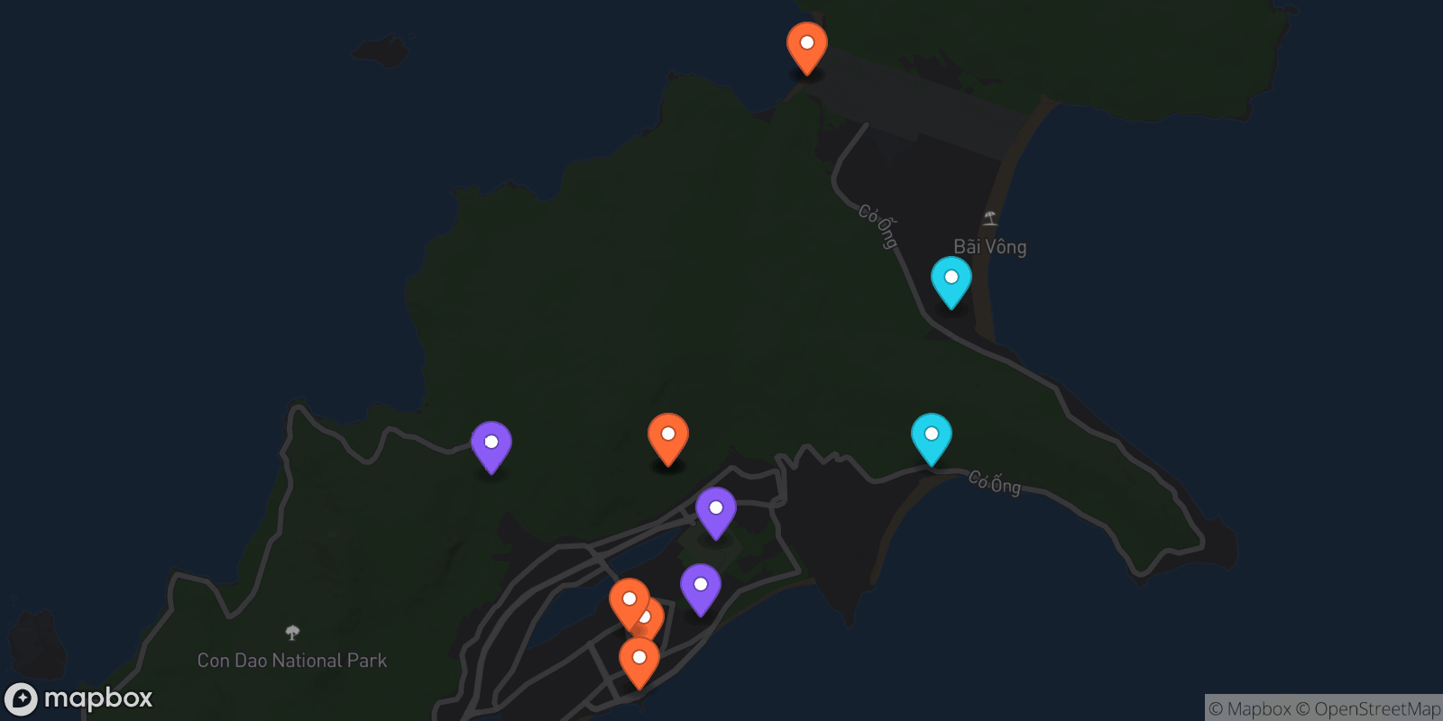 Map showing 13 locations