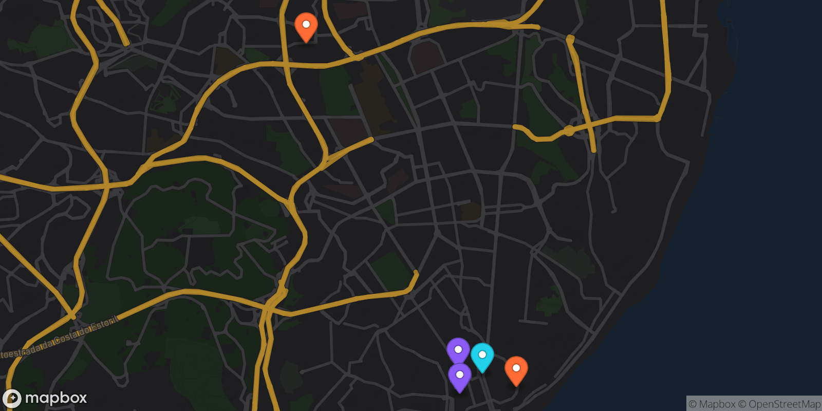Map showing 5 locations