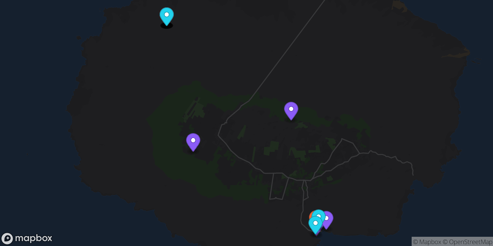 Map showing 21 locations