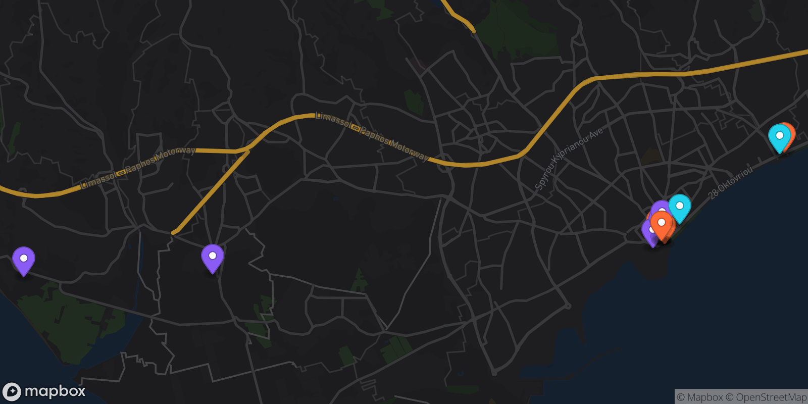 Map showing 15 locations