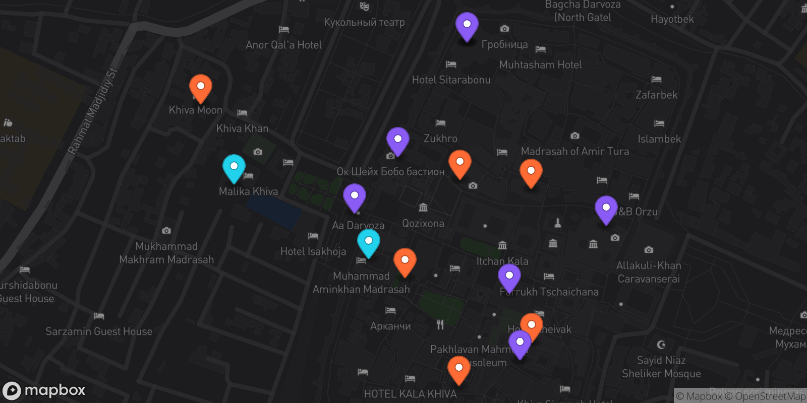Map showing 16 locations
