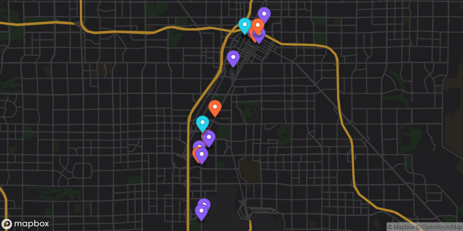 Map showing 18 locations