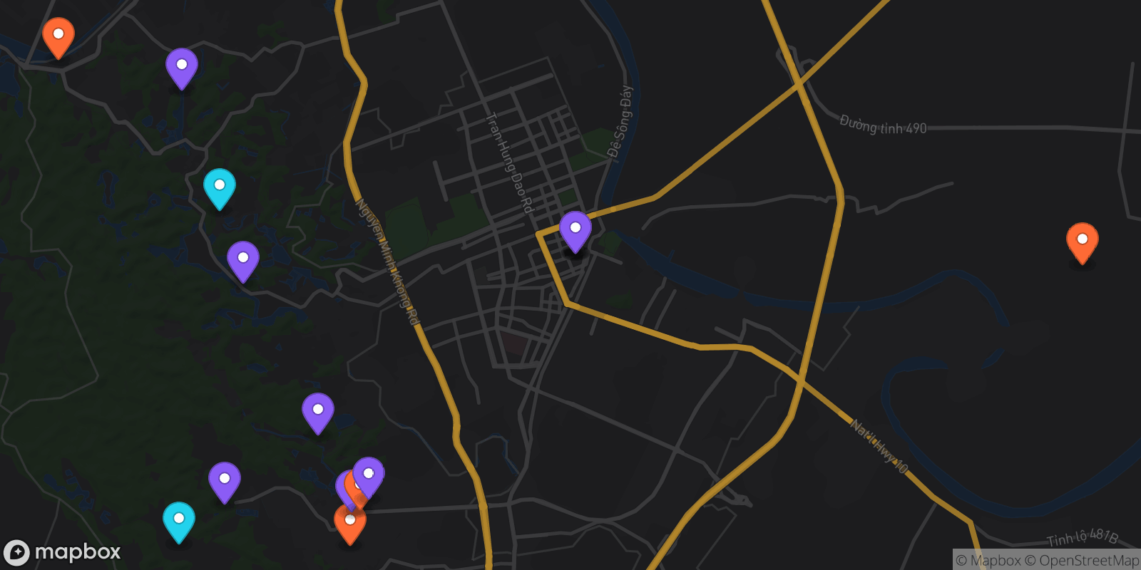 Map showing 16 locations