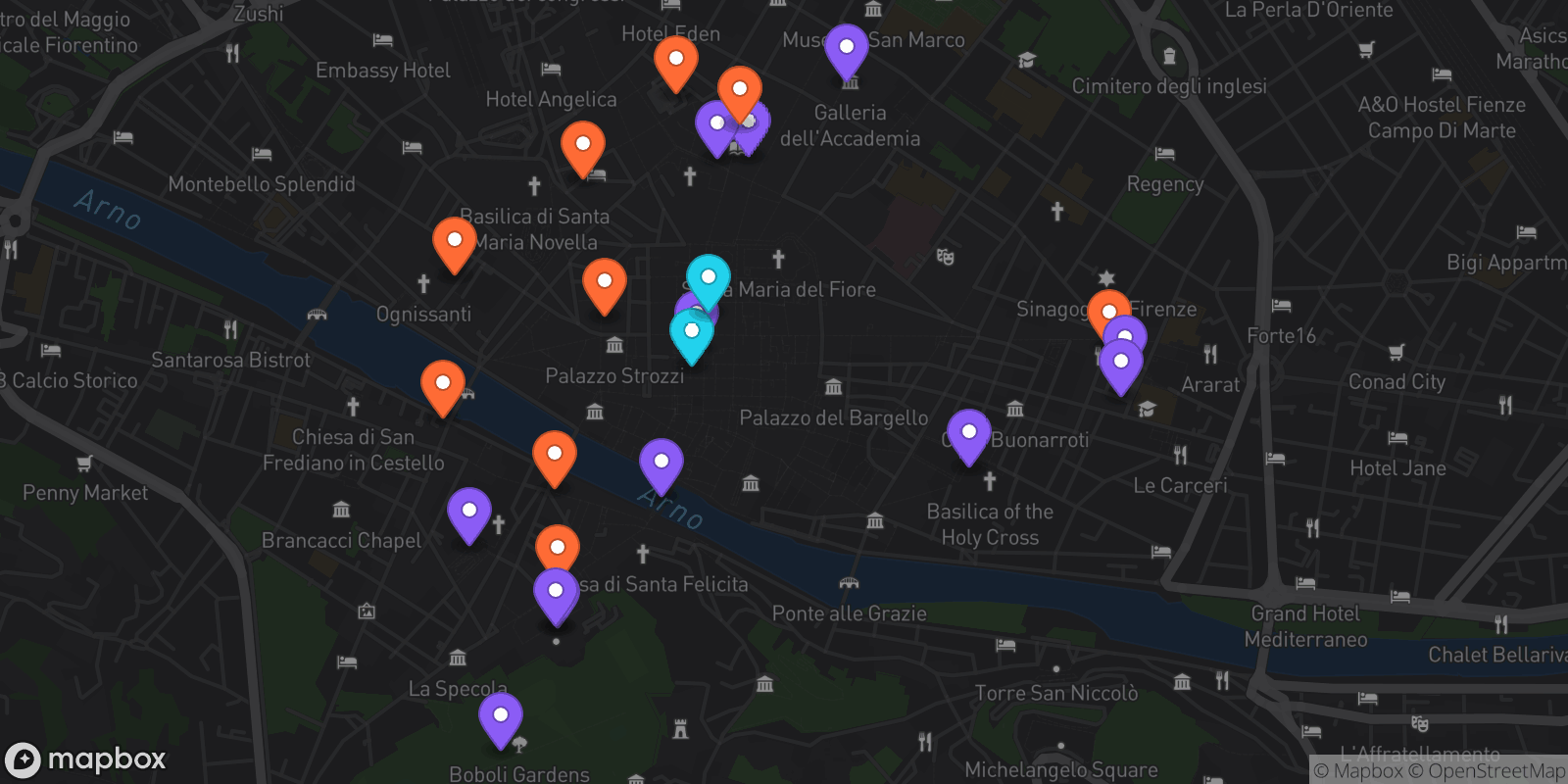 Map showing 24 locations