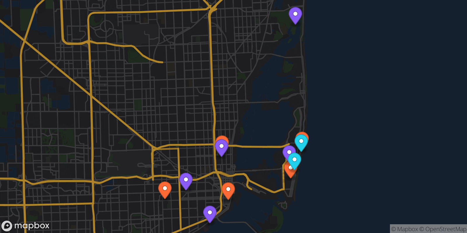 Map showing 13 locations