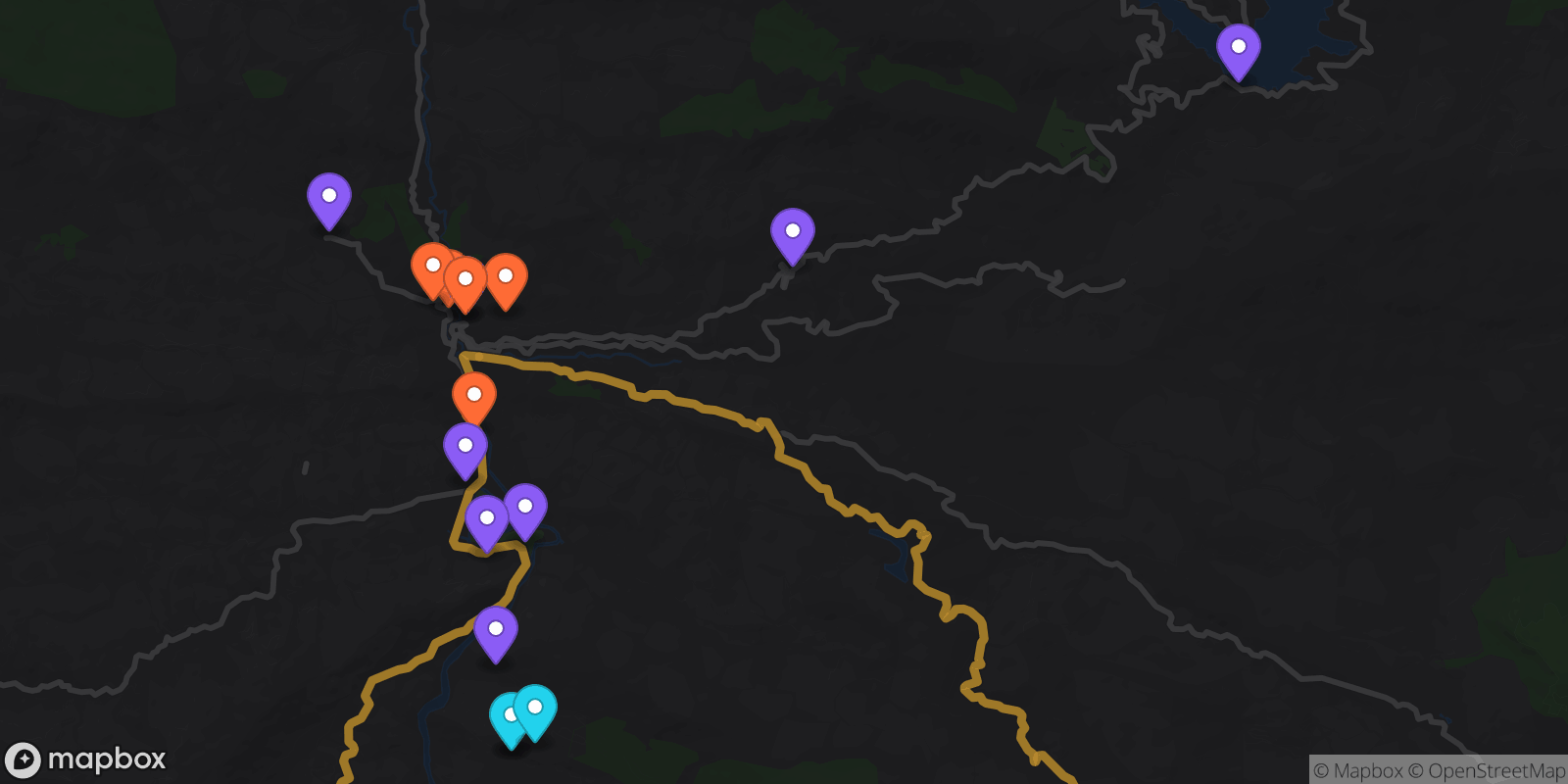 Map showing 16 locations