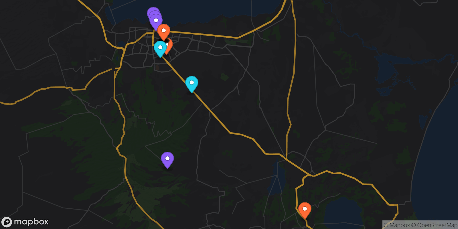 Map showing 18 locations