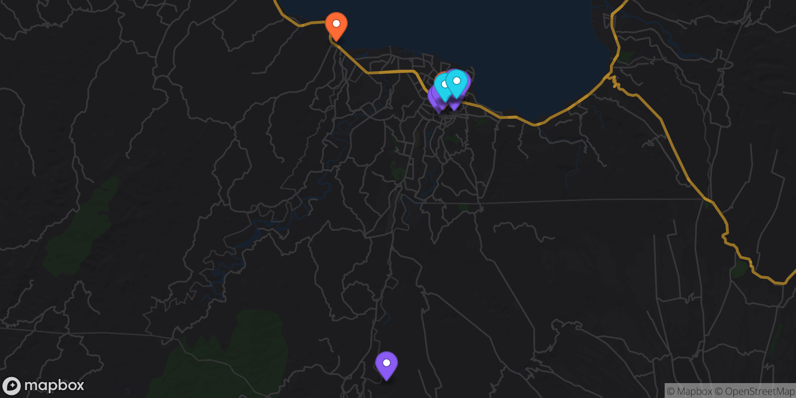 Map showing 15 locations