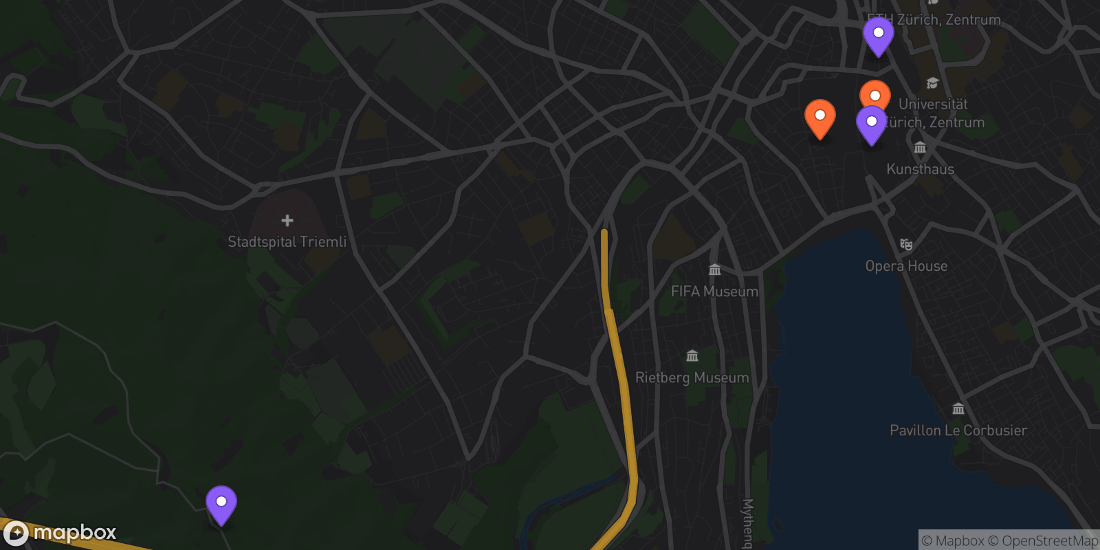 Map showing 5 locations