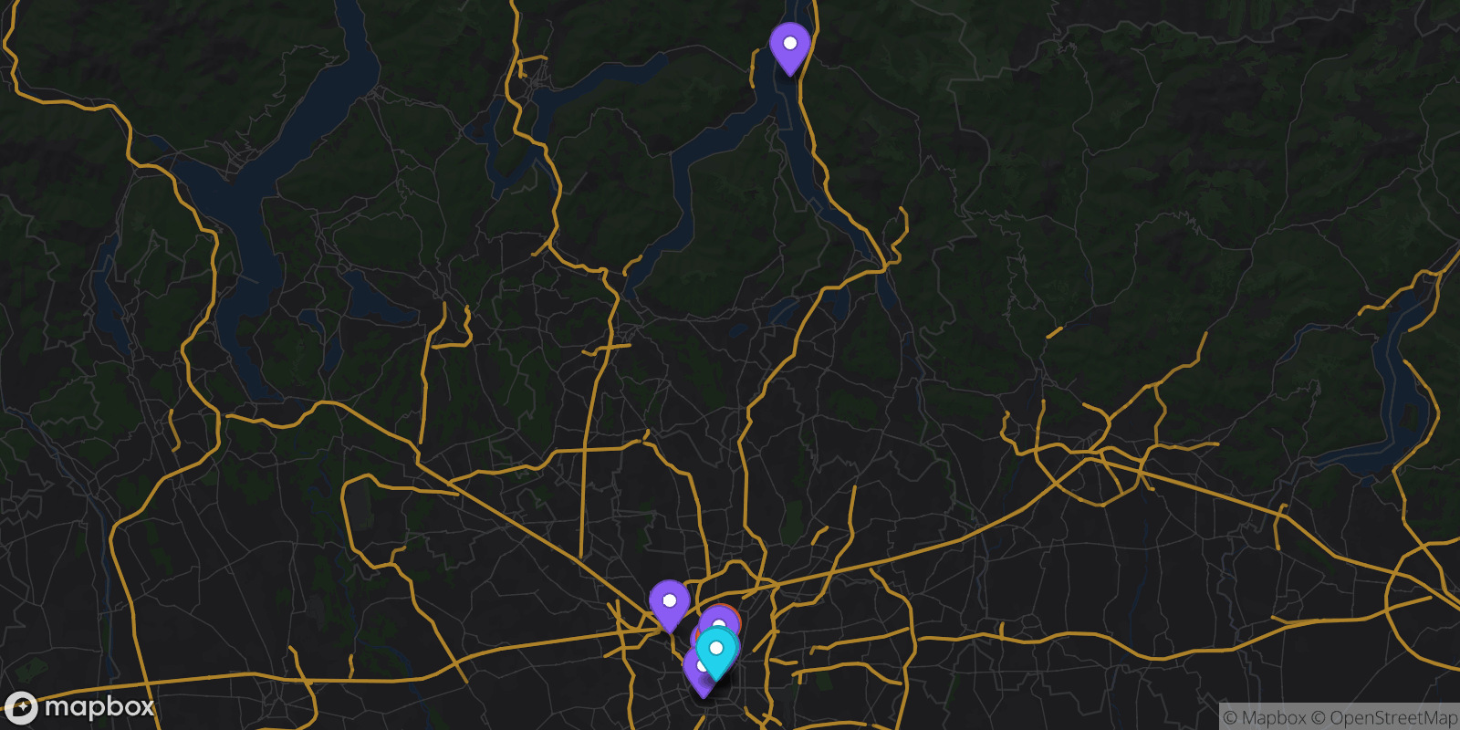 Map showing 14 locations