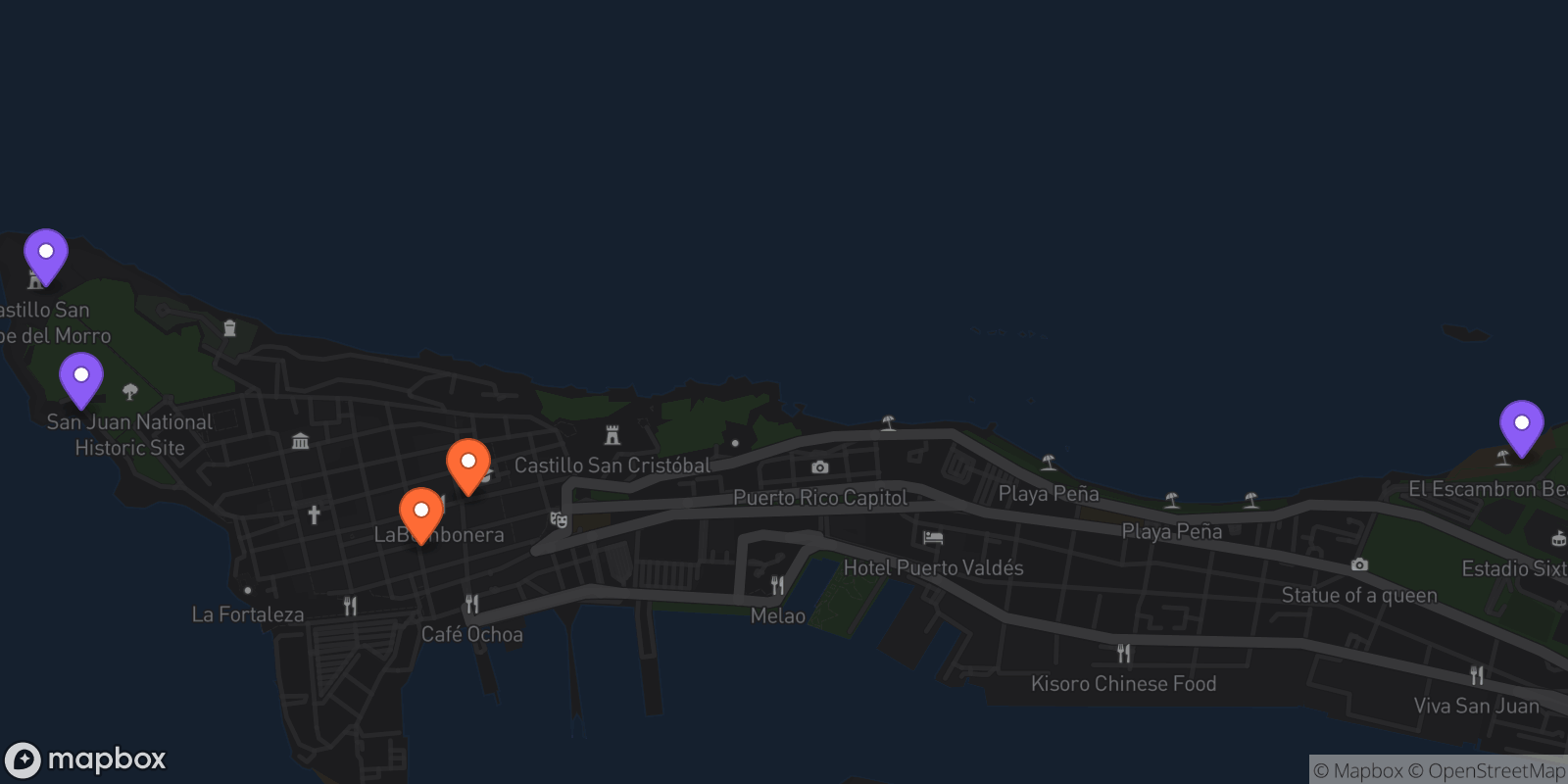 Map showing 5 locations