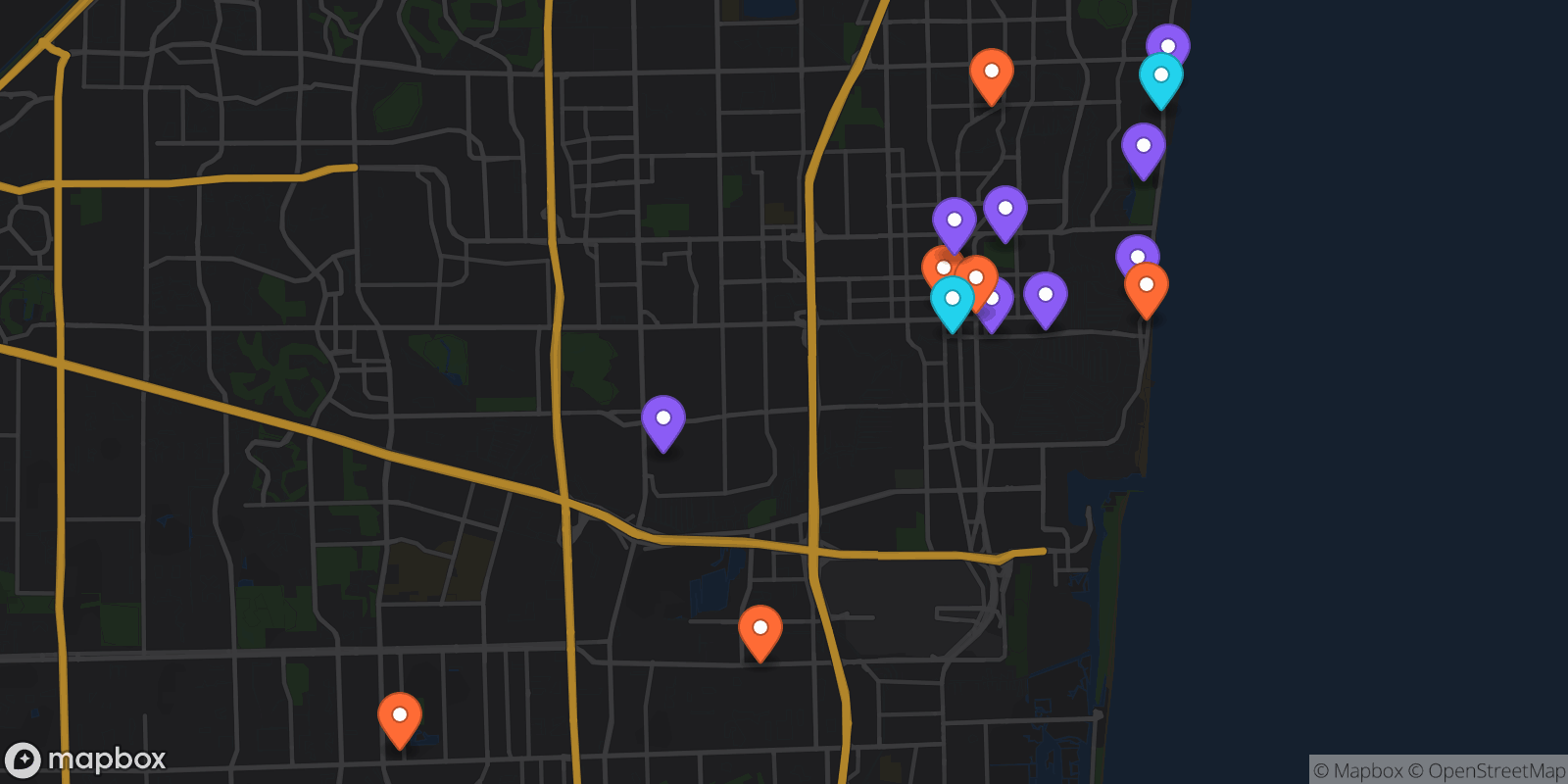 Map showing 16 locations