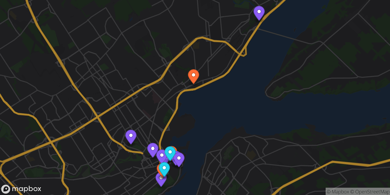 Map showing 14 locations