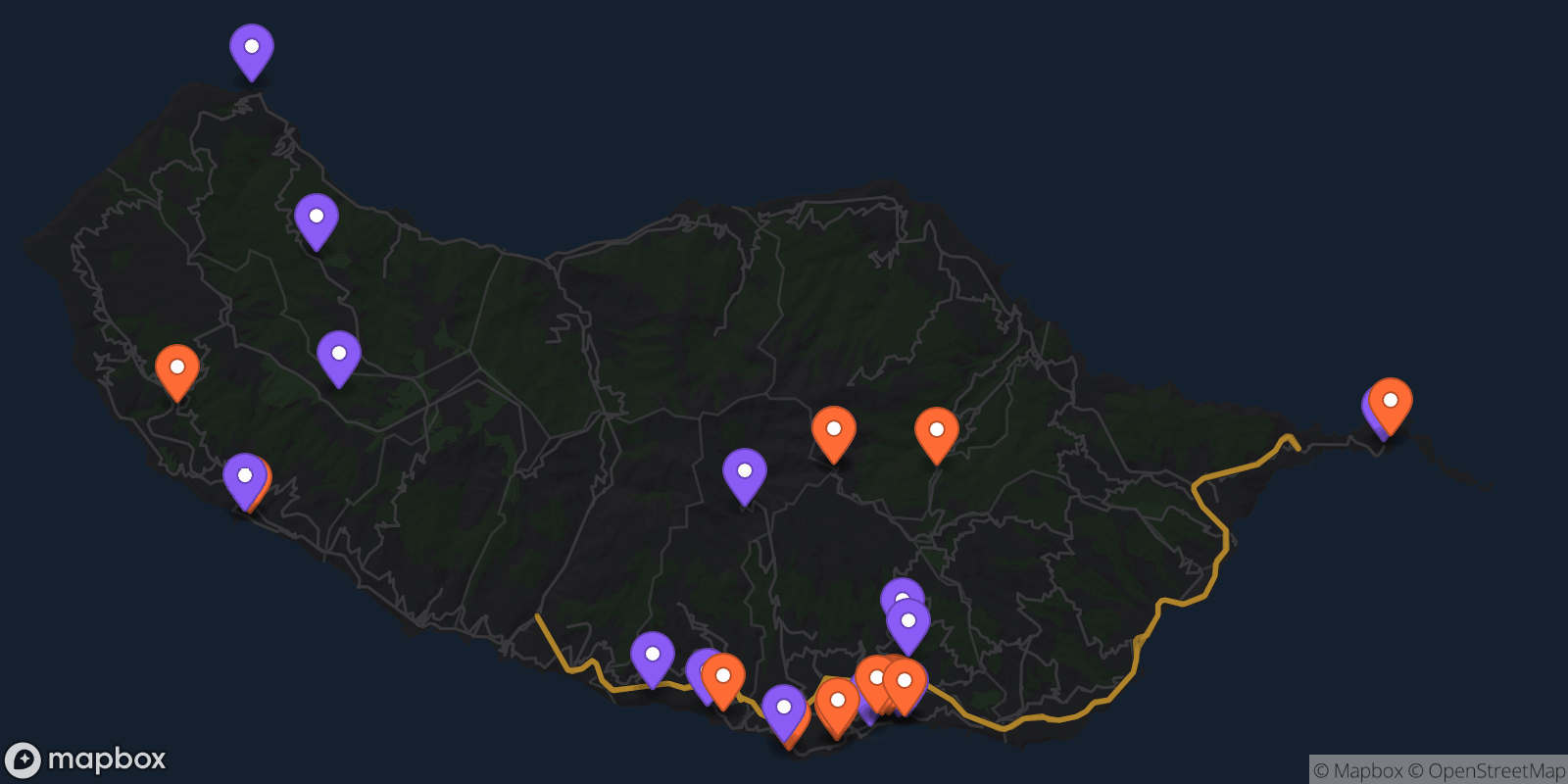 Map showing 29 locations