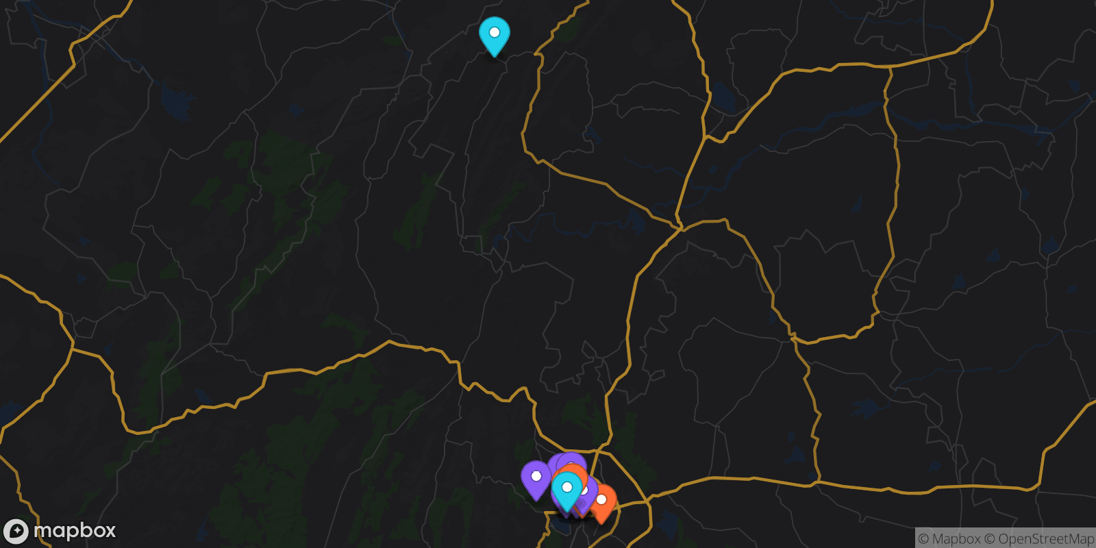 Map showing 22 locations