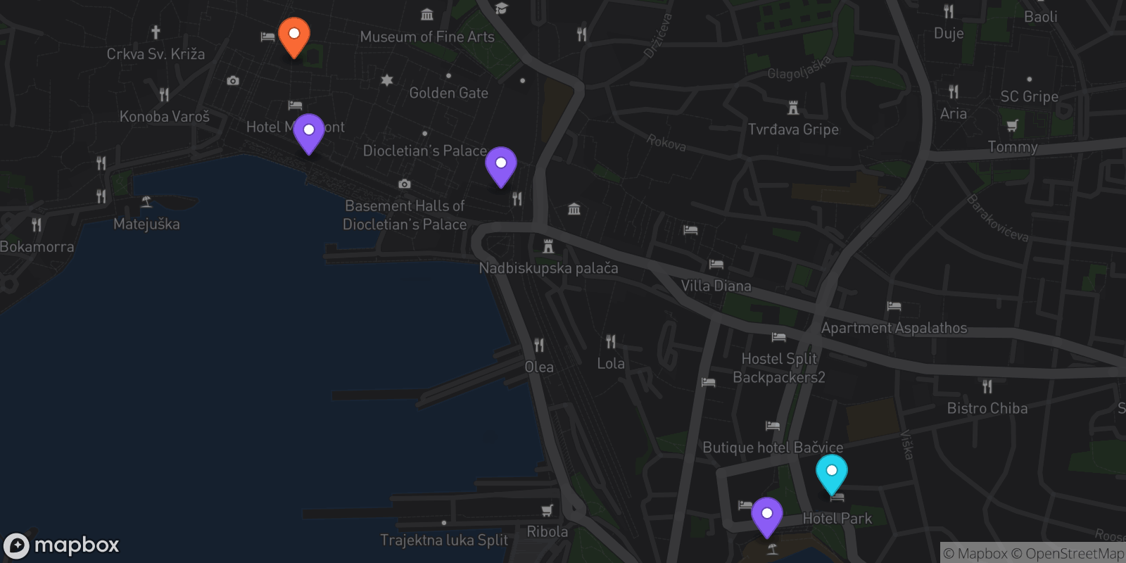 Map showing 5 locations