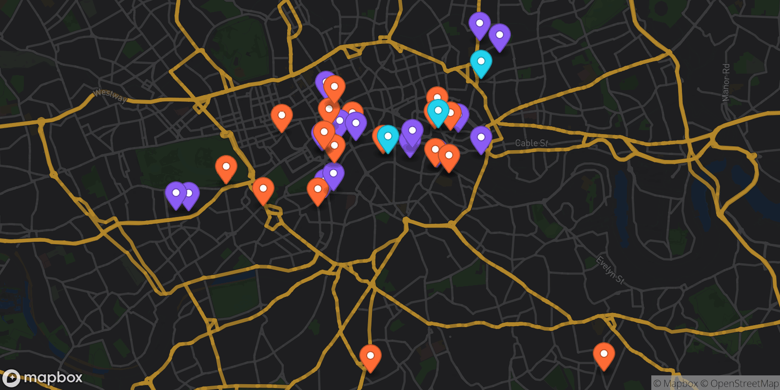 Map showing 36 locations